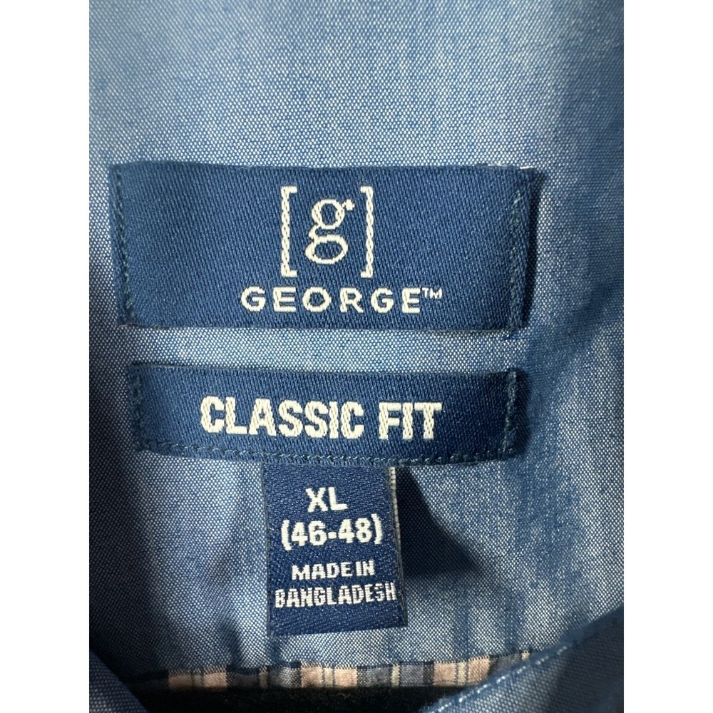 George Mens XL Classic Fit Button-Down Shirt Blue/Pink Plaid Wrinkle Resistant - Picture 3 of 8